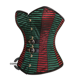 Seraphina Verdant Red And Green Stripe Brocade Overbust Corset Top